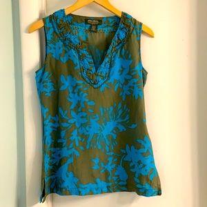 Eddie Bauer Silk Blend Sage Green and Turquoise Sleeveless Blouse Size Small